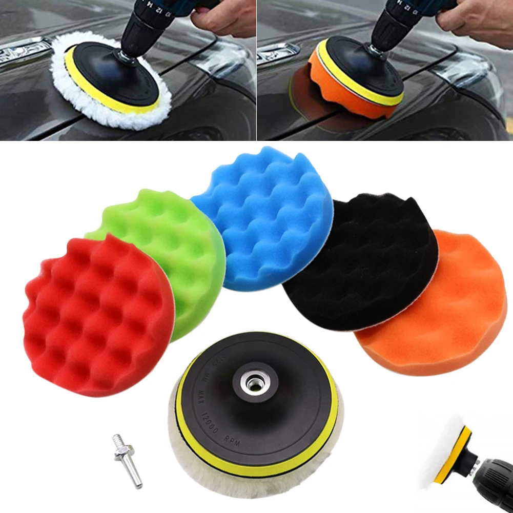 

Car Polishing Sponge Pad Set 6inch Buffing Waxing Sponge Wheel Disc M14 Drill Adapter Polisher Machine Foam Pad Car Detailing