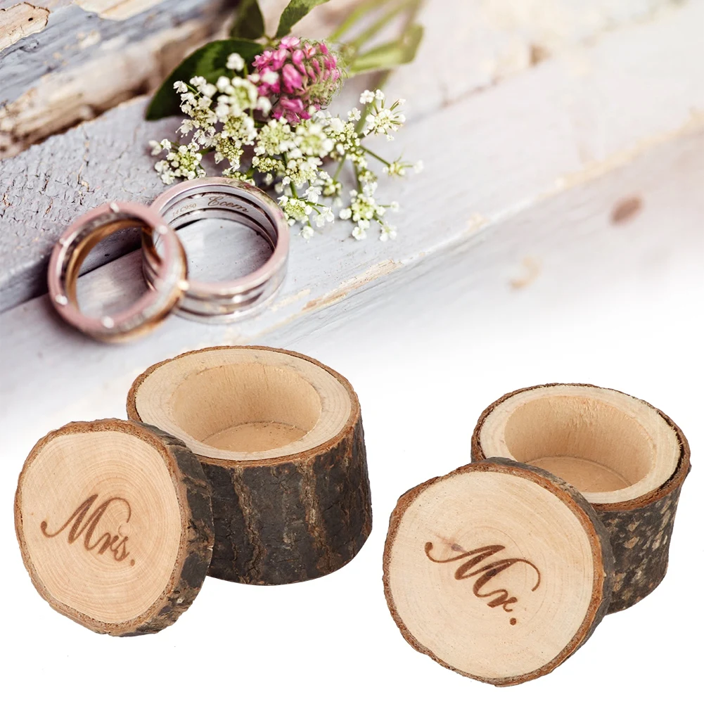 Cosmetic Organizer 2Pcs Retro Wedding Ring Box Container Unique Jewelry Storage Case Wood For Engagement Party | Дом и сад