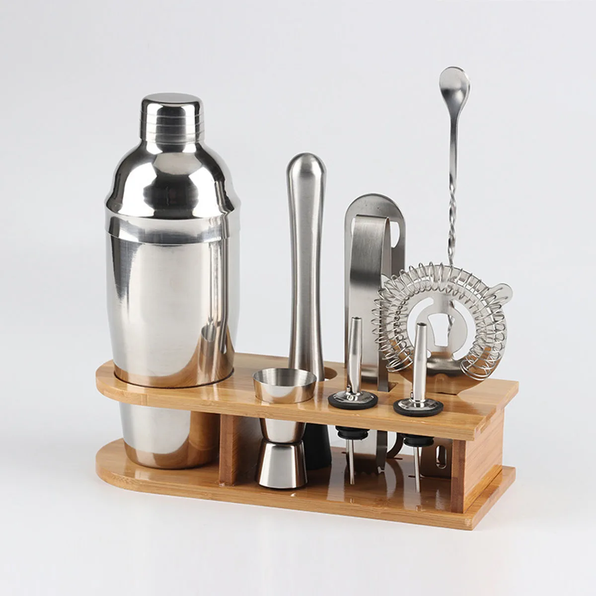 

10Pcs/Set Cocktail Shaker Mixer Bartender Kit with Wooden Stand 550/750ML Stainless Steel Bartending Kit for Home Bar Party