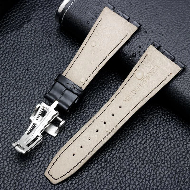 For AP 15400 wrist straps 26mm watchband black|blue brown 100% Genuine Leather Handmade Watch Band with steel deployment buckle
