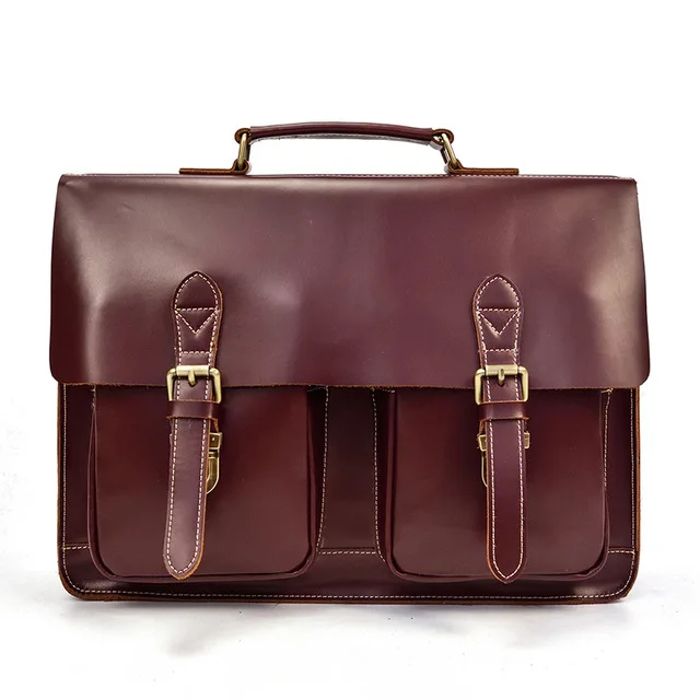 brown5 Винтажный Мужской портфель из натуральной кожи Подходит для ноутбука 14 дюймов, деловая сумка из коровьей кожи, двухслойная сумка-мессенджер, сумка-тоут для работы - Цвет: brown5