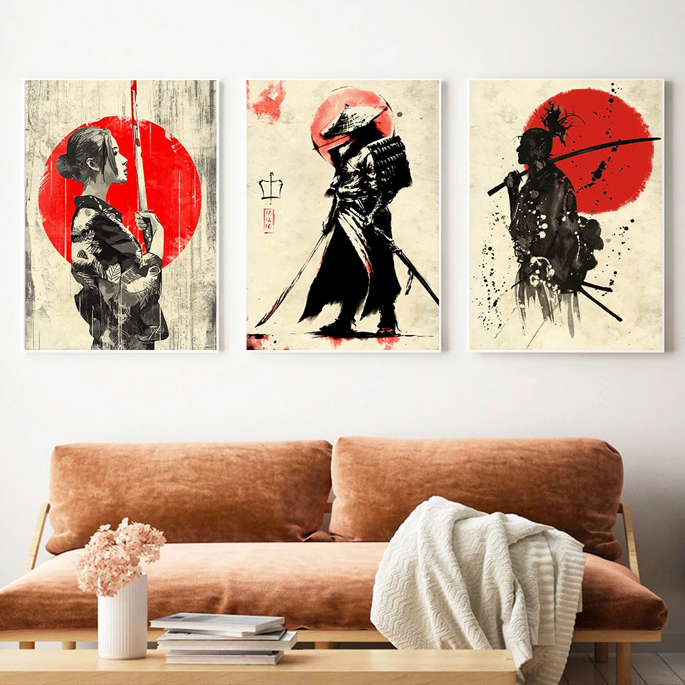 Японские чернила бусхидо постеры и принты самурайская Картина на холсте