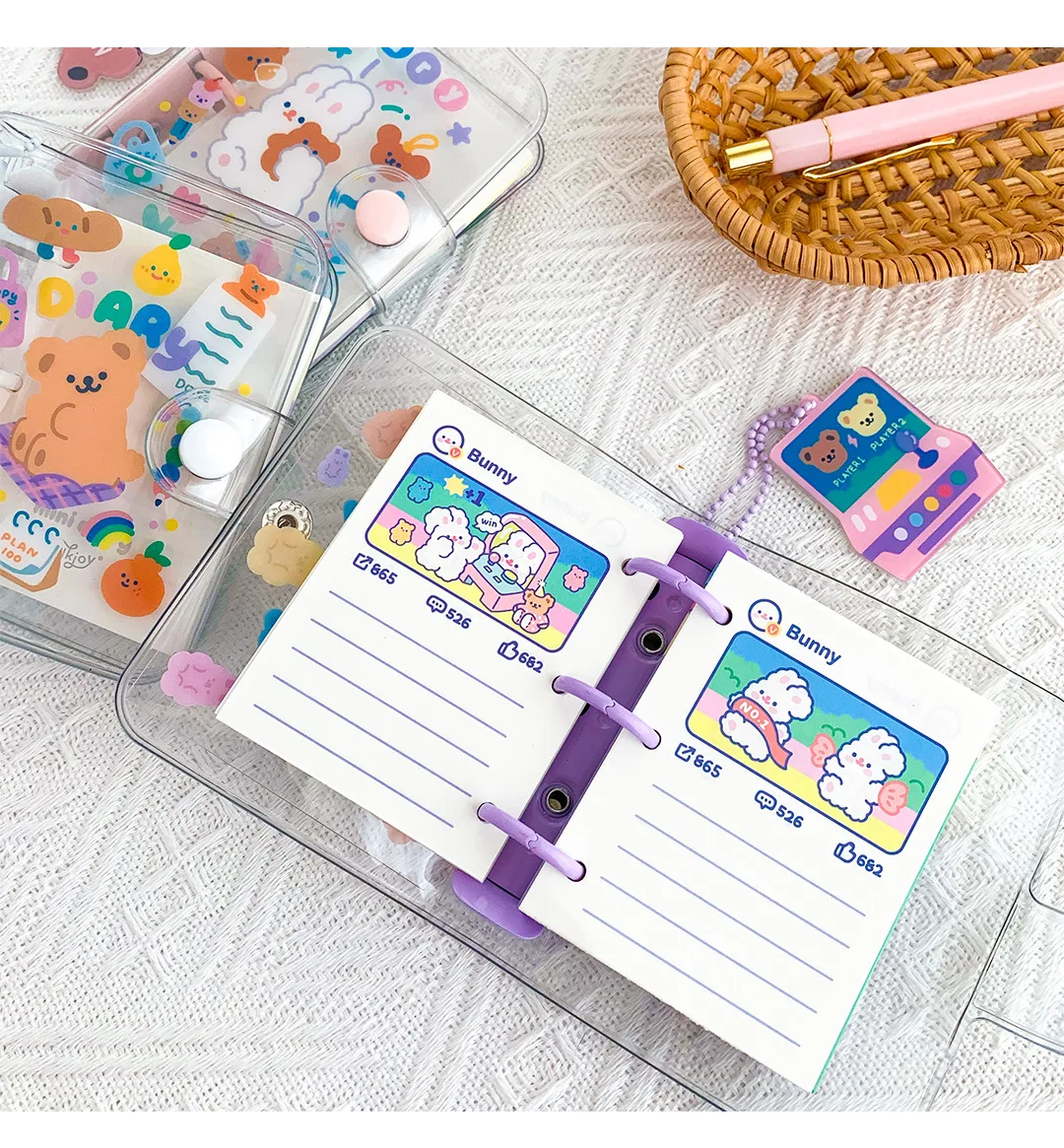 

Kawaii Mini Loose-leaf Notebook Transparent Notebook Cute Cartoon Korean Ins Small Pocket Note Book Stationary Notebook