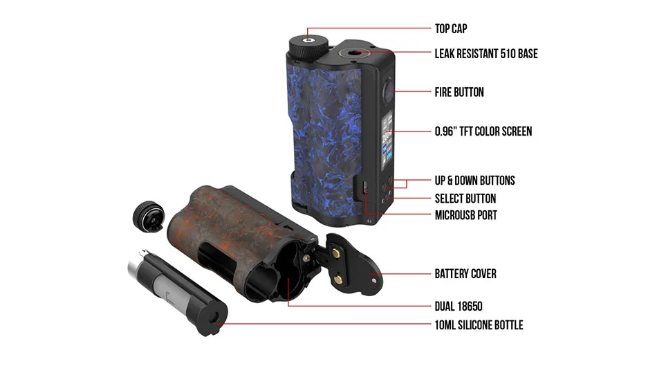 Электронная сигарета DOVPO Topside Dual 200 Вт Vape Mod Top Fill TC Squonk 10 мл Питание от двойной батареи 18650 испаритель VS Drag 2