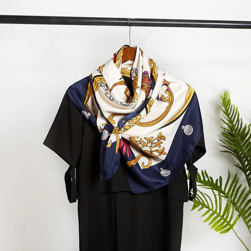 

130*130cm TOP Silk Carriage luxurious Scarves Women Foulard Square Hijab Scarf Ladies Shawl wrap muffler pareo female hijab