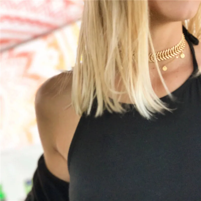 Fashion Simple Chian Fish scale Choker Necklace Women New Gold Color Short Collar Bib Neckalce Jewelry Trendy Accessories Femme | Украшения