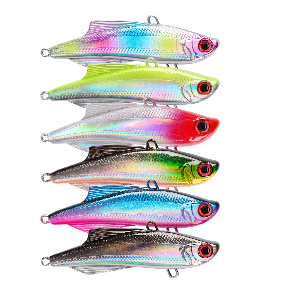 

6PCS Pencil VIB Fishing Lure 7.3cm 20.5g Sinking Bass Bait Vibra Rattlin 6# Hook Artificial Hard Bait Trout Tackle