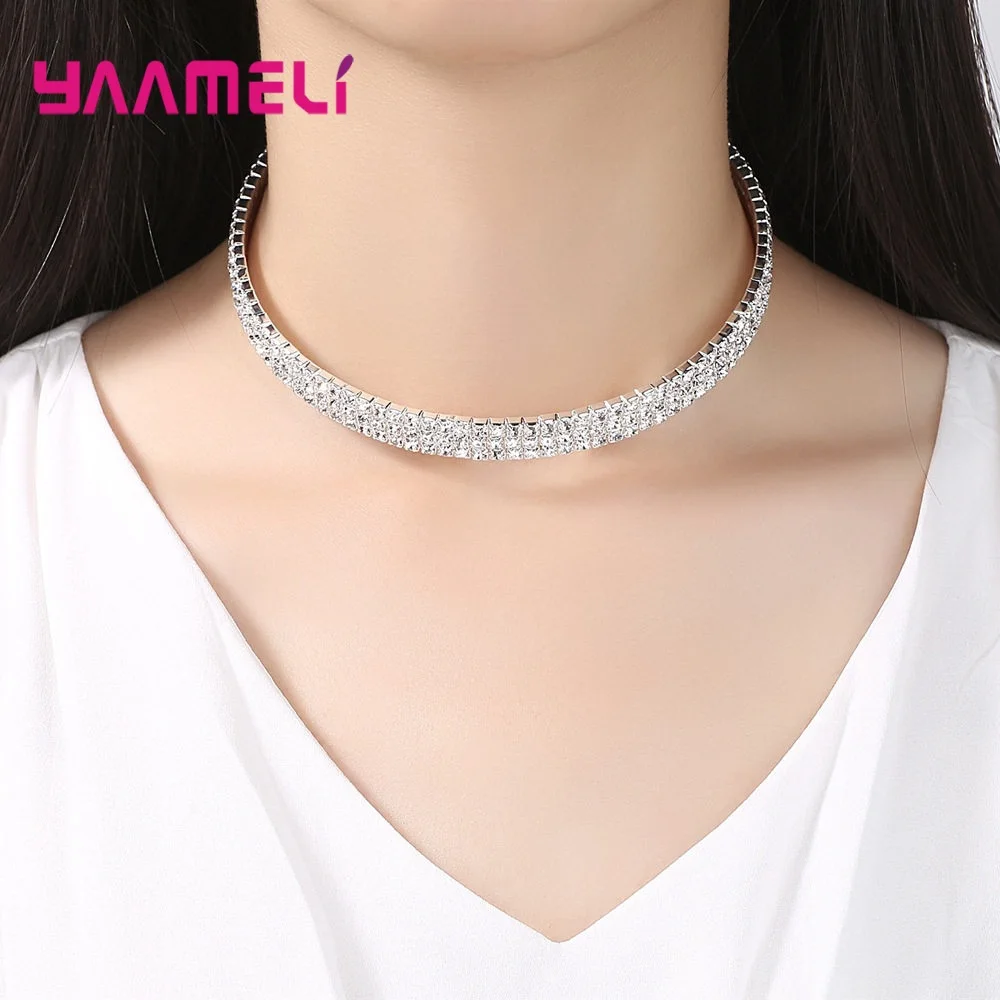 Женский Хрустальный ошейник чокер ожерелье из стерлингового серебра 925 пробы