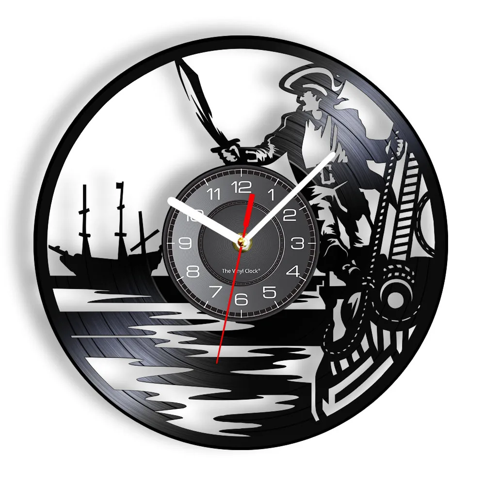 Pirate Ship Captain Vinyl LP Record Wall Clock For Boys Bedr