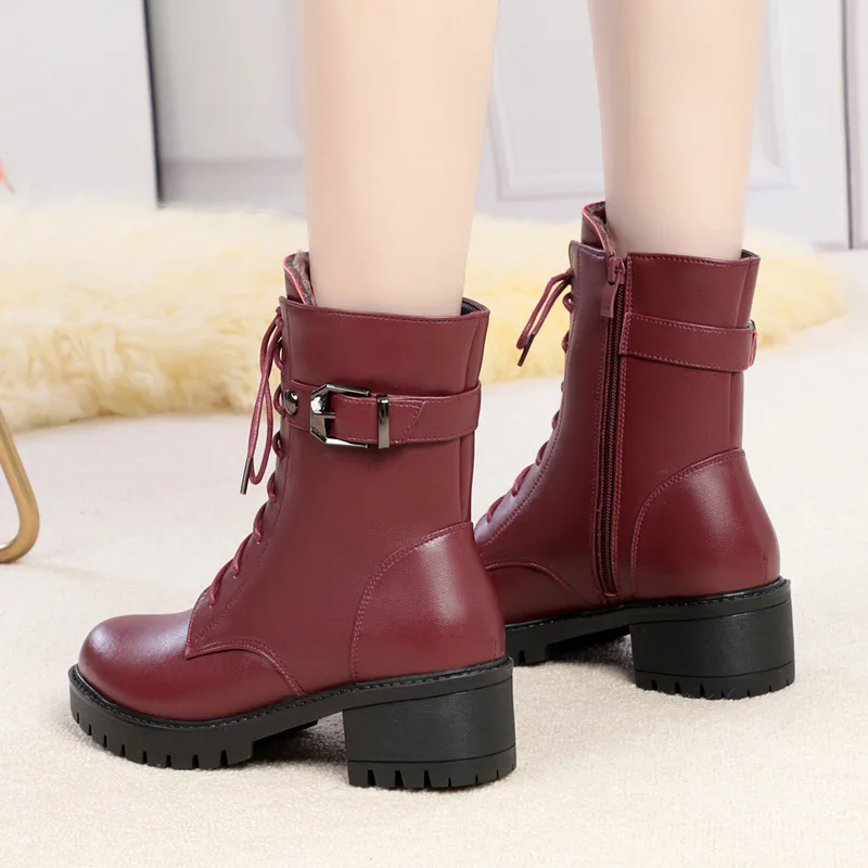 

GKTINOO Women's Winter Boots Genuine Leather Shoes 2020 New Wool Thick With Heels Warm Women's Boots Fashion Ankle Boots Ladies