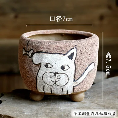 Creative Retro Multi-meat Pot Green Plant Pot Personality Ceramic Pot Grinding Sand Breathable Clay Meat Small Pot - Цвет: 3