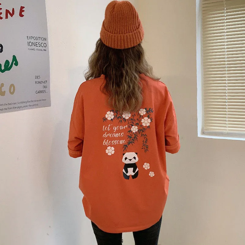 

Panda Printed Fashion Summer Tshirt White Female BF Style Cool Printed Summer Animals T-shirt Fashion Black Top Tees