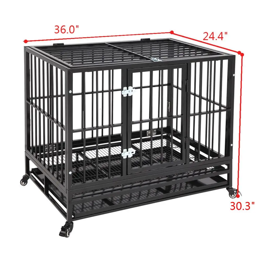 

(US)7-Day Delivery 36/42 Heavy Duty Dog Cage Crate Kennel Metal Pet Playpen Portable With Tray Black Pet House Kitten Perches