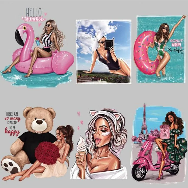 

Russian Style Girls Iron On Patches For DIY Heat Transfer Clothes T-Shirt Thermal Stickers Decoration Printing