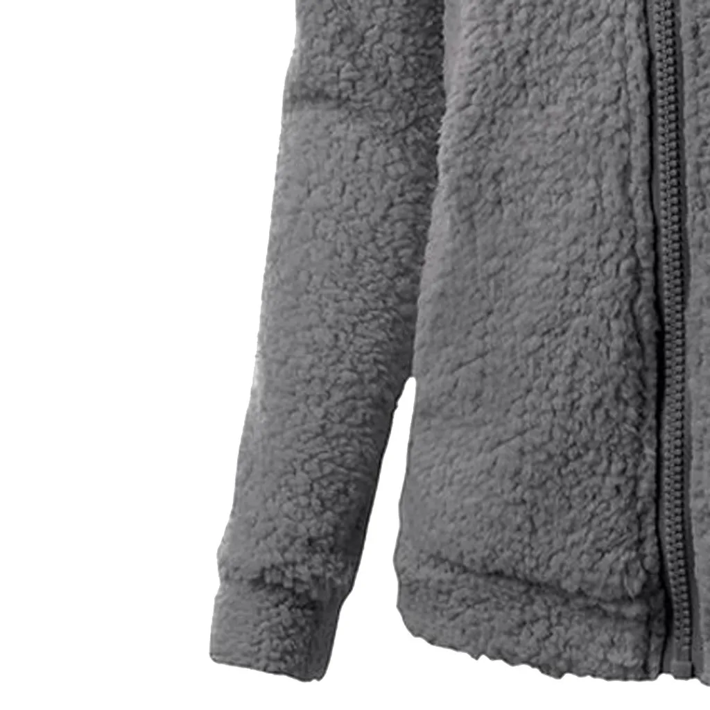 

Women Fleece Teddy Hoodies Zipper Solid Plush Soft Coat Winter Warm Wool Cotton Coat Pullover Women Outerwear Hooded sweatshirts