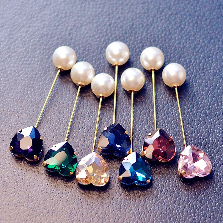 Fashion Colorful Rhinestone Simple Heart Brooch Vintage Brooch Fashion Hijab Pins and Brooches Clothes for Women Gift 3pcs