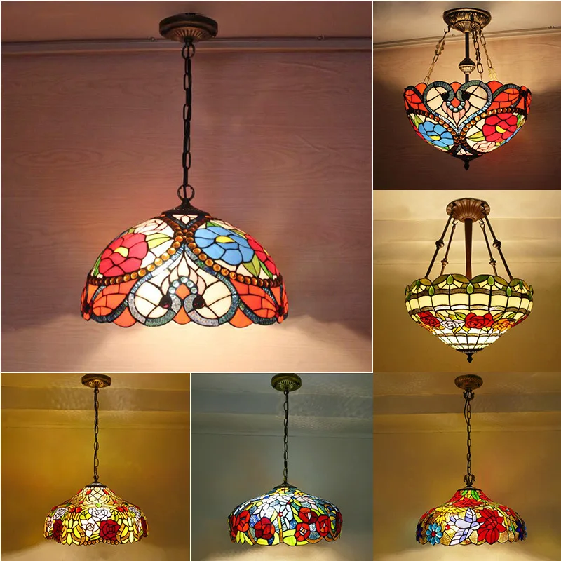 

Tiffany Retro Creative Stained Glass Front and Back Chandelier Cafe Bar Store Home American Pastoral Rich Flower Chandelier