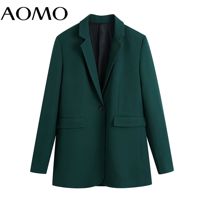 

Женский офисный пиджак AOMO, зеленый пиджак на одной пуговице, винтажная верхняя одежда с длинным рукавом и разрезом сзади, BE413A, 2021