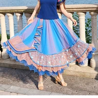tiyihailey free shipping autumn summer long maxi high waist skirt women embroidery national chinese style mesh ruffles skirts