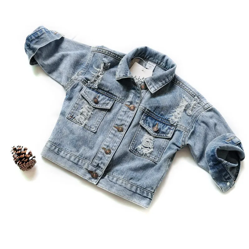 

Spring Autumn Kids Jacket For Girls Ripped Holes Children Jeans Coats Boys Girls Demin Outerwear Costume 24M-7Y
