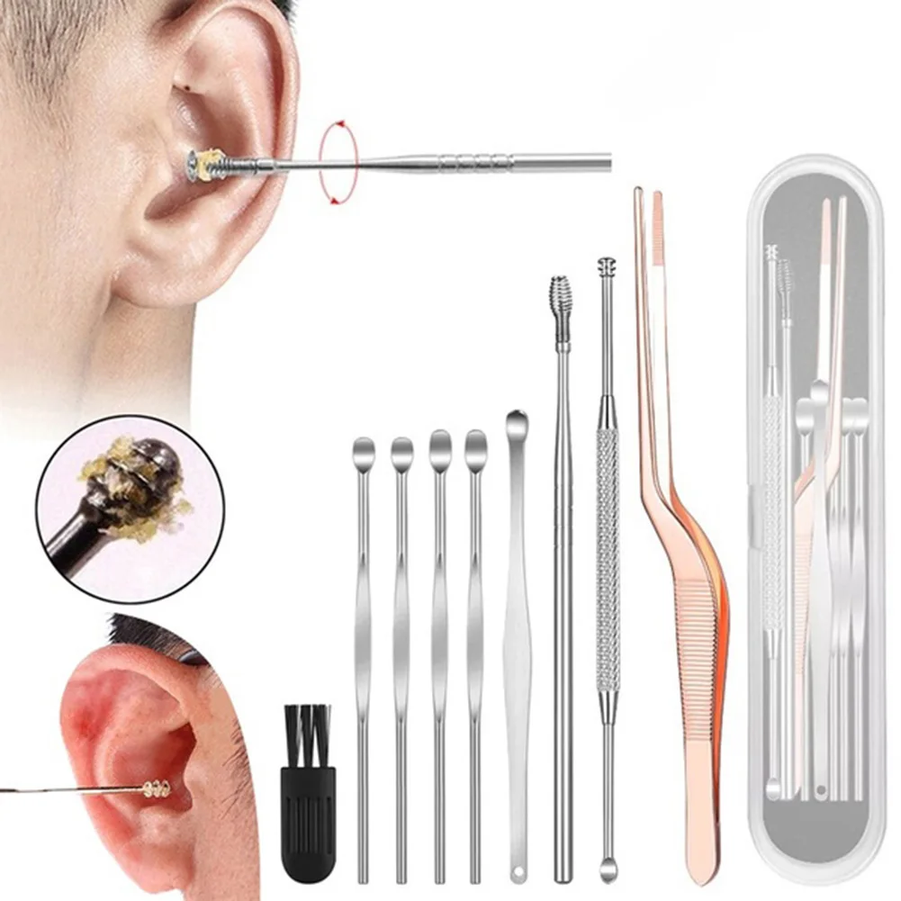 9 шт. профессиональные спиральные ушные палочки из нержавеющей стали ложка для