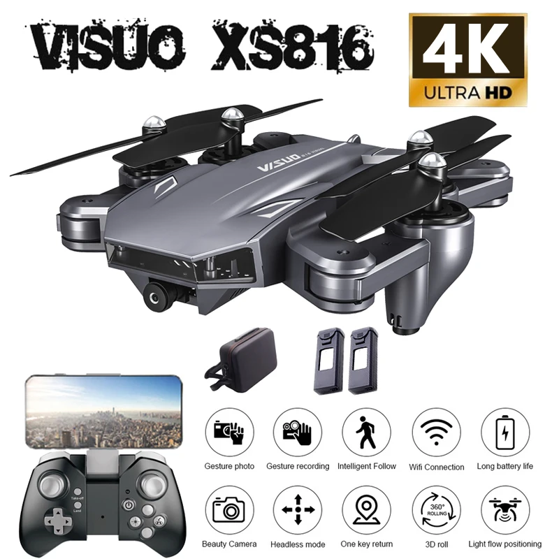 Дрон Visuo XS816 4K с камерой HD Wi Fi FPV двойной оптический поток складной селфи съемка