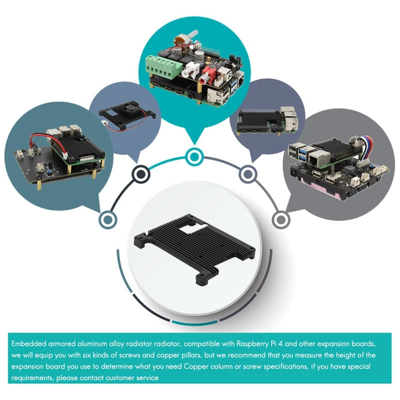 

for Raspberry Pi 4B Embedded Aluminum Alloy Radiator with Fan Supporting Various Expansion Boards