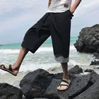 Летние Азиатские модные японские шорты в стиле Харадзюку, льняные шорты в китайском стиле, мужские повседневные льняные широкие брюки в стиле ретро для серфинга