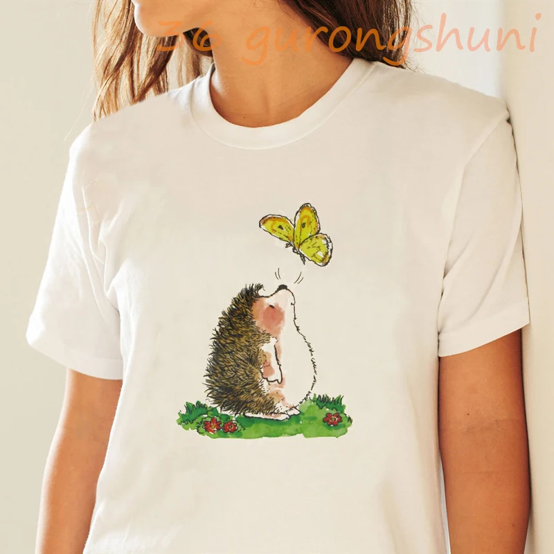 

Woman Tshirt Tshirt Cute Cartoon Hedgehog Graphic Tee Tops Funny Animal Goth T Shirt Women Clothes Harajuku Shirts Cow Print