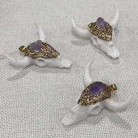 personalized resin natural stone pendant white bull head inlaid amethyst diamond diy making charm necklace jewelry decoration
