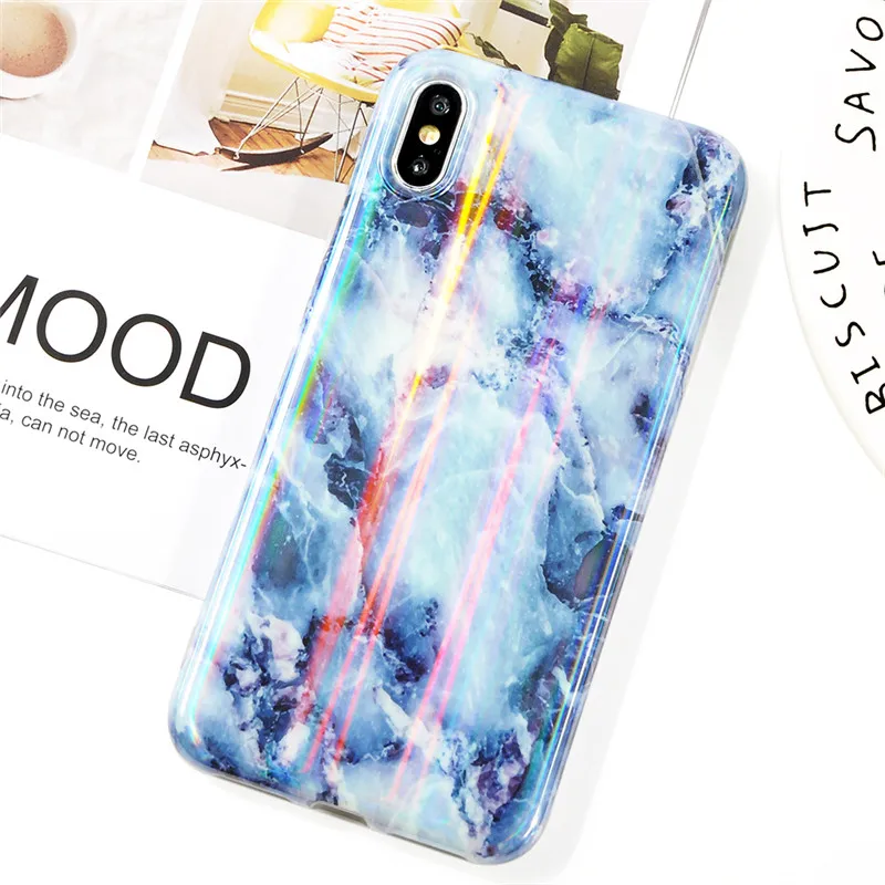 T7 Глянцевый лазерный мраморный чехол для iphone X XS Max, мягкий силиконовый чехол для iphone 6, 6s, 7, 8, 7 plus, задняя крышка для телефона - Цвет: T7