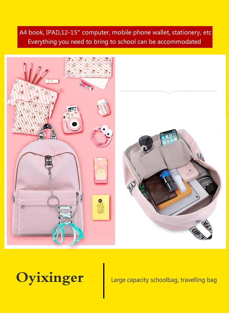 Fashion Girl Schoolbag Students Pink Laptop Backpack School Bags For Teenage Girls Women Backpacks Mochila infantil Escolar