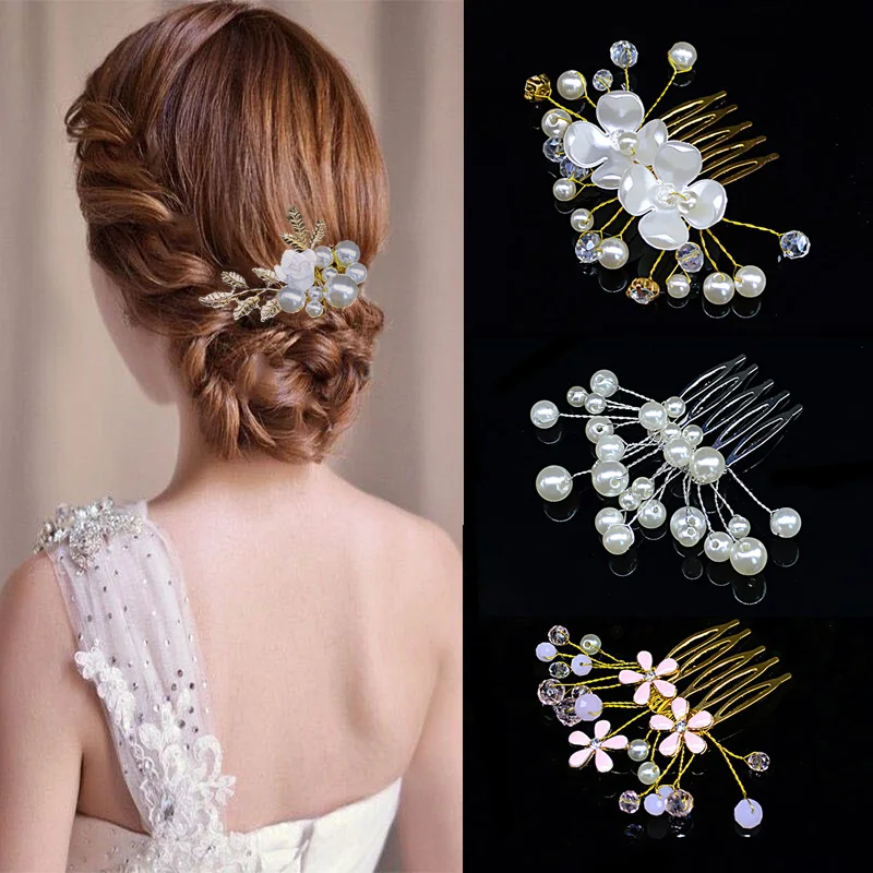 Хрустальный жемчужный гребень для волос Свадебные украшения заколки ювелирные