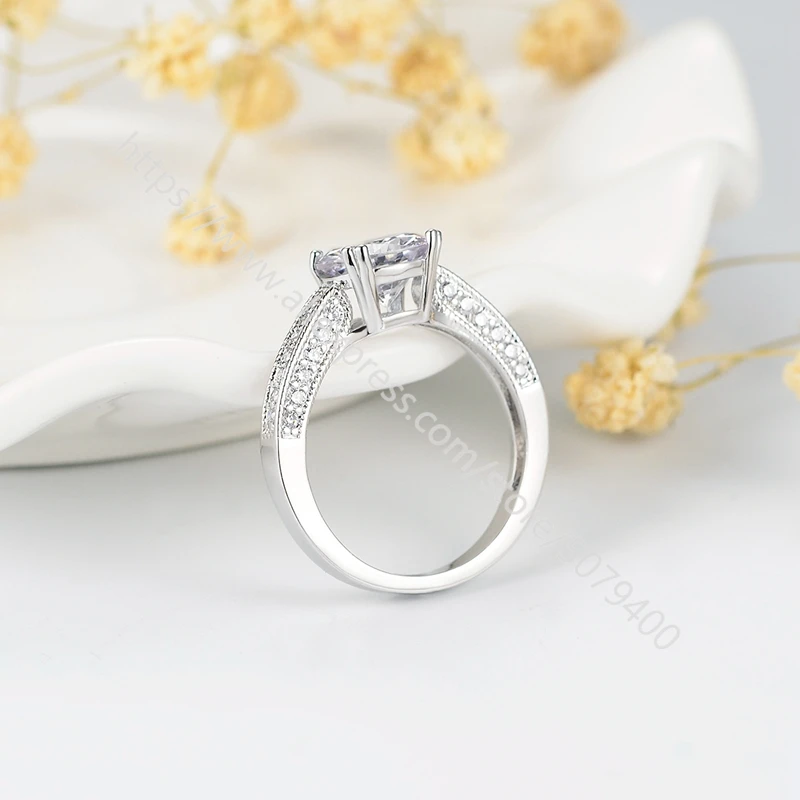

white gold plated Cubic zirconia Solitaire Ring mother jewelry wedding engagement ring Round shape CZ Ring girls Gift