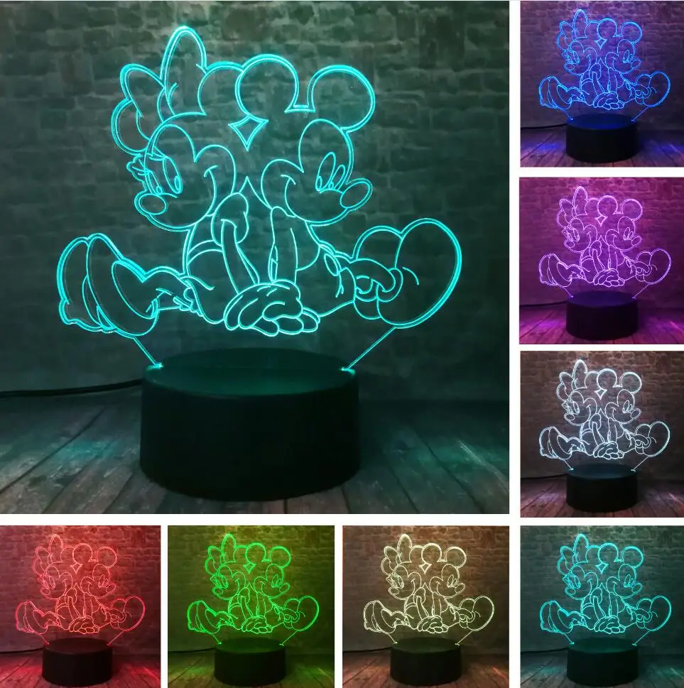 Mickey Minnie Горячий светящийся мультяшный 3D Микки Маус для девочек и мальчиков, светодиодный ночник с градиентом, USB сенсорный светодиодный светильник, детская Рождественская игрушка, подарки - Испускаемый цвет: Mickey Minnie