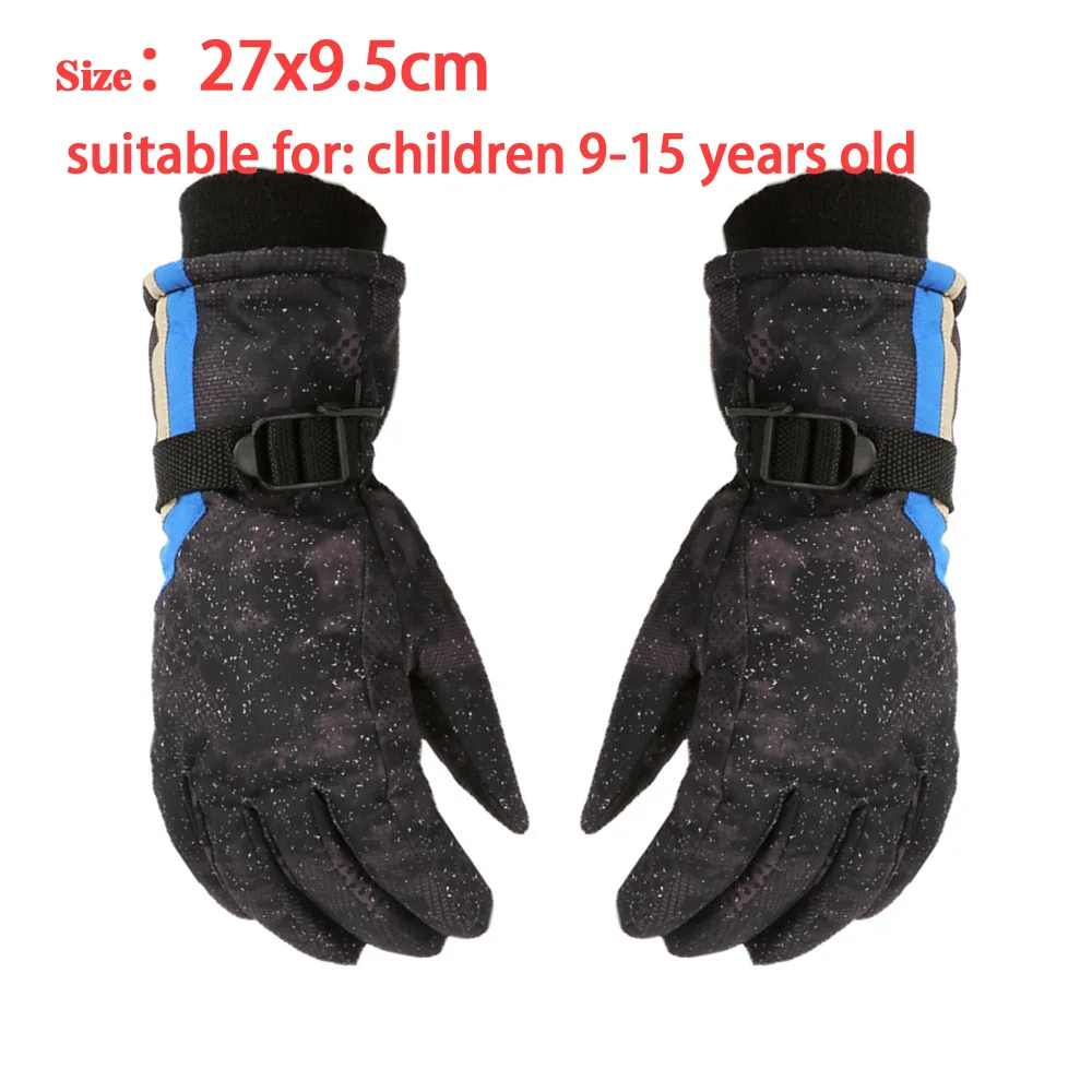 black Gloves Детские зимние теплые перчатки водонепроницаемые противоскользящие перчатки для катания на лыжах и сноуборде с регулируемым ремнем перчатки для катания на лыжах на открытом воздухе - Цвет: black Gloves