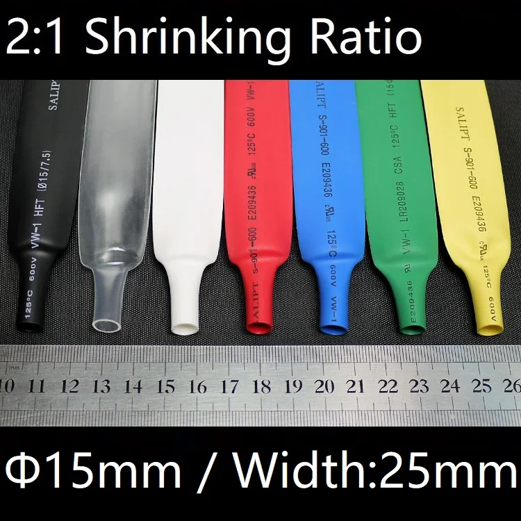 

Dia 15mm (Width 25mm) Heat Shrink Tube 2:1 Polyolefin Thermal Cable Sleeve Insulated Wire Protector Wrap DIY Connector Repair