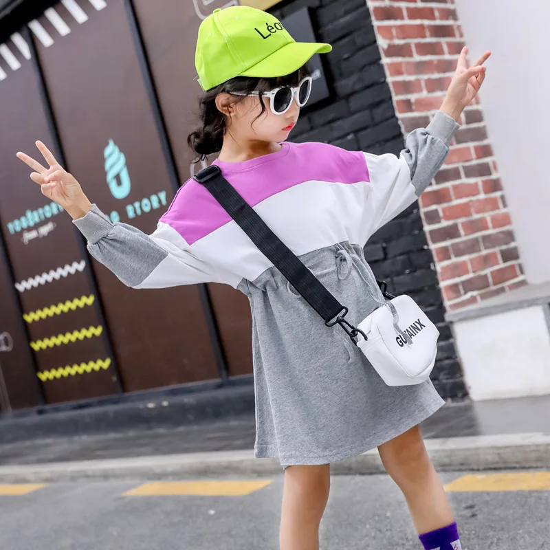 Новые весенние хлопковые платья с длинными рукавами для девочек Одежда детское