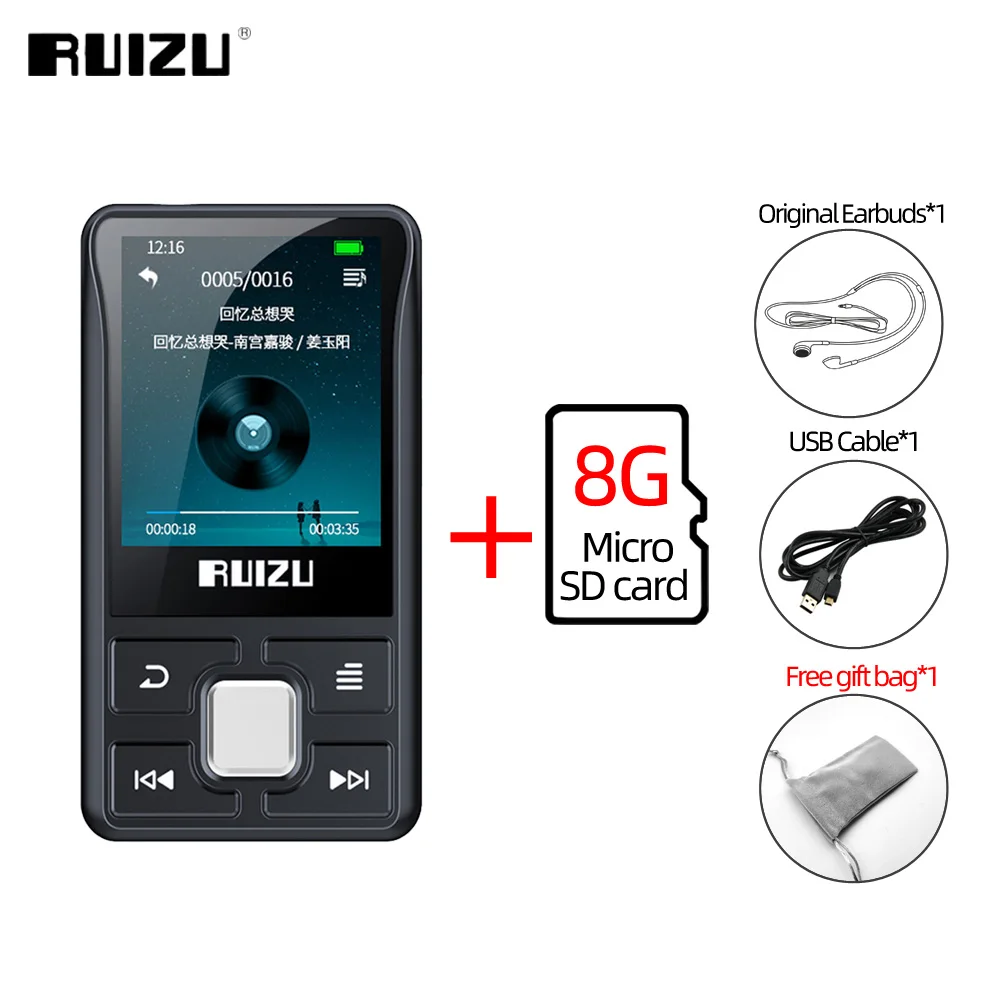 With 8GB TF Card RUIZU X55 Клип Спорт Bluetooth MP3 плеер 8 Гб мини с экраном Поддержка TF карты, FM, запись, электронная книга, часы, шагомер музыкальный плеер - Цвет: With 8GB TF Card