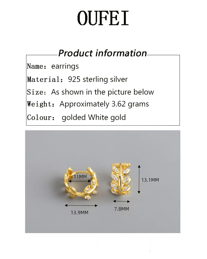 Женские серьги-кольца OUFEI из стерлингового серебра 925 пробы с кристаллами