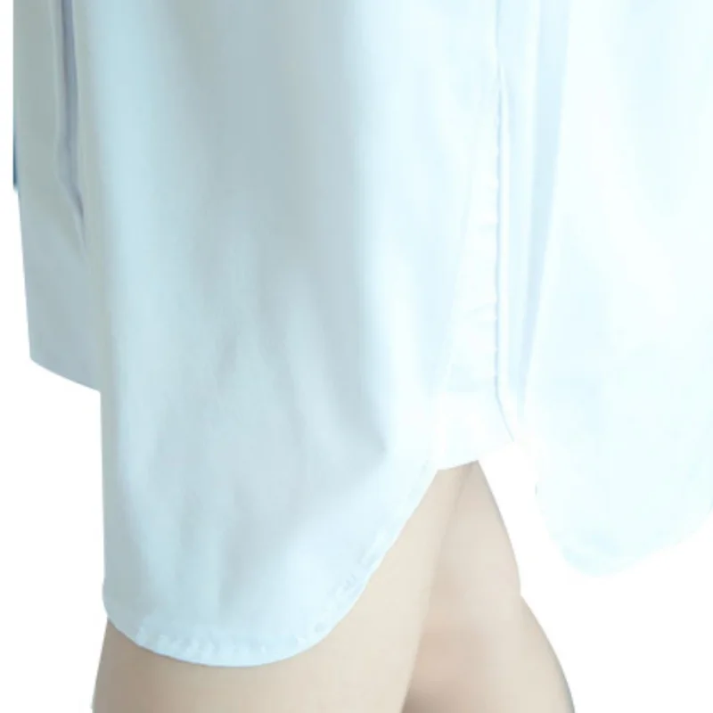 

Korean Women Shirt Mid-long Leagth Leisure Wear Autunmn Turn Down Collar Full Sleeve Female Clothes White Blusa Tops