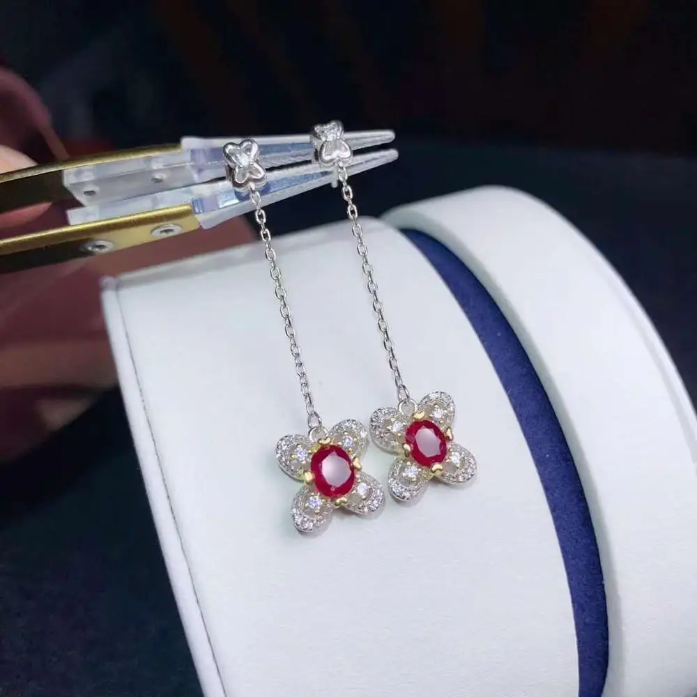 Реальный и натуральным Рубином Серьги с драгоценными камнями ювелирные изделия