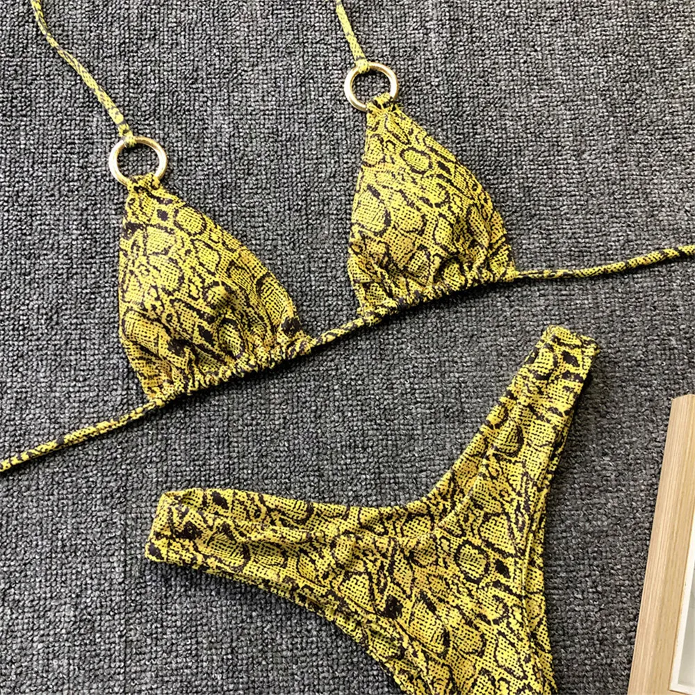 Бикини 2020 сексуальный принт змеевидные кольца на шнуровке Грудь pad съемные