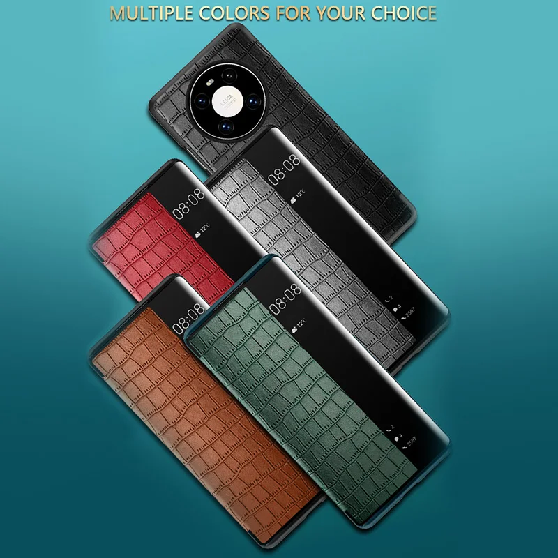 

Hyso Luxury Fashion Business Shockproof Filp Visible Back Cover PU Leather Phone Case For Huawei Mate 40 30 Pro Plus Funda Coque