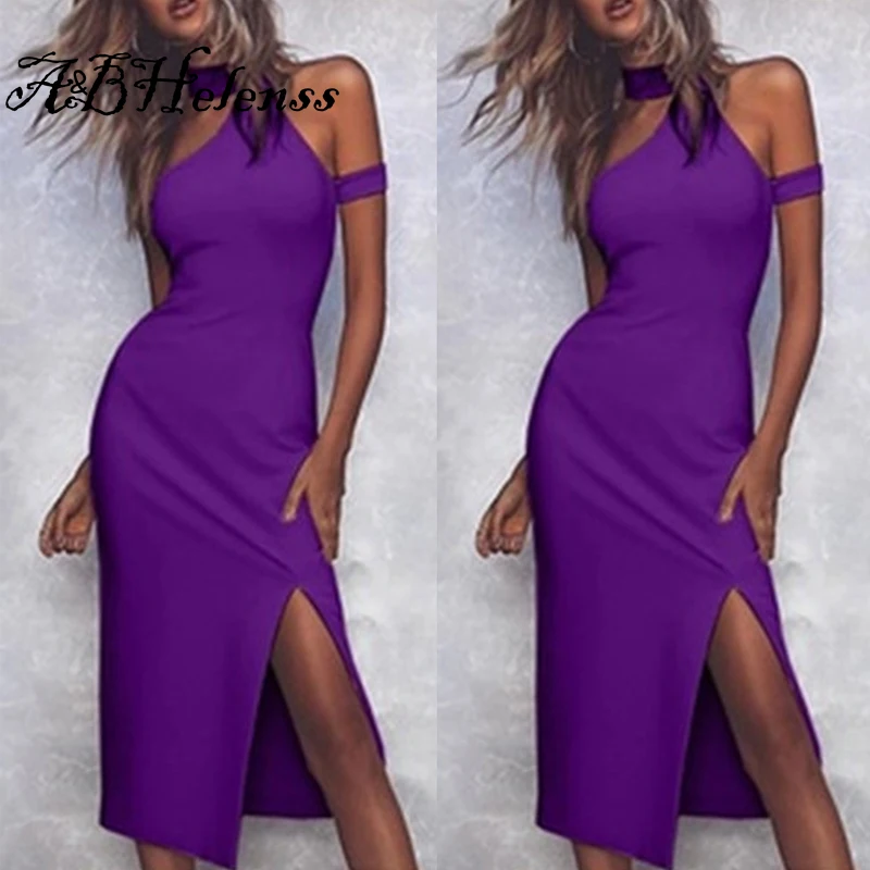 

A&BHelenss Summer Recommend Fashion Split Women's Solid Color Dress Women's Party Dress Sexy Sling Strapless Sleeveless Dress
