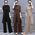 Костюм спортивный женский из трех предметов, модная Осенняя приталенная рубашка с длинным рукавом + кардиган + широкие брюки, комплект из 3 предметов