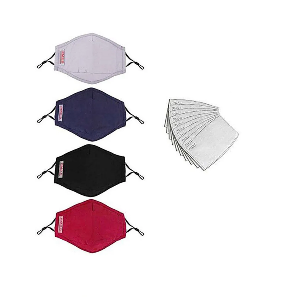 

Adult Face Mask Cotton Cloth PM2.5 Anti-dust Reusable Washable Breathable Cover Activated Carbon Filters Outdoor 4 PCs+8 Filters