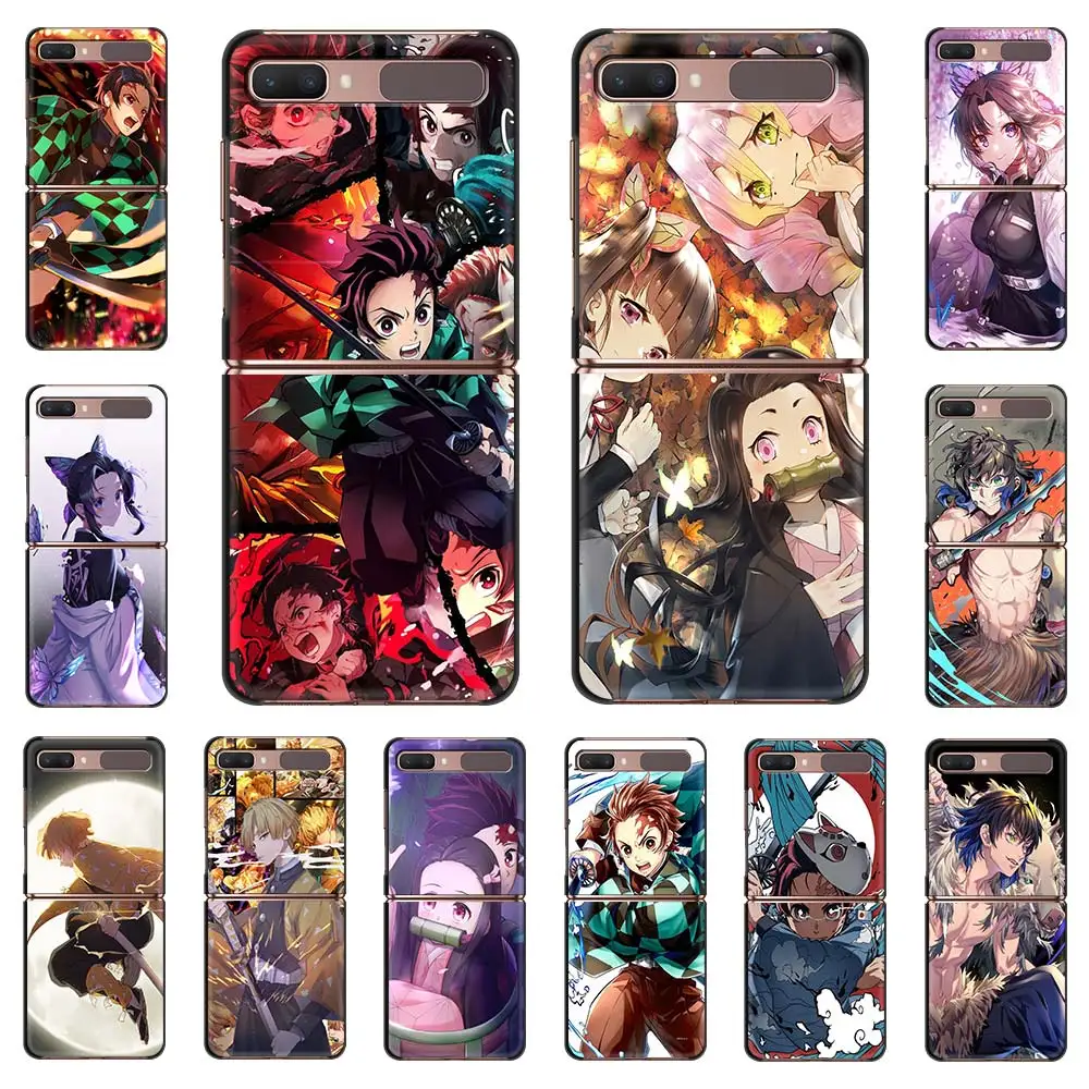 

Phone Case For Samsung Galaxy Z Flip Fold Hard PC Cover For Galaxy ZFlip 5G Mobile Bag Back Shell Demon Slayer cute Anime
