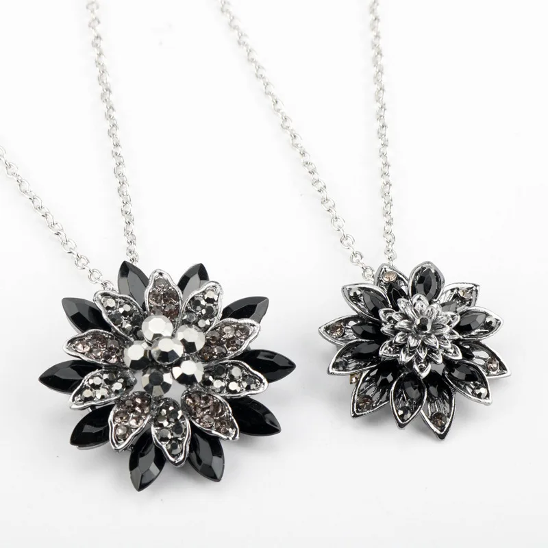 Винтажное ожерелье с черной Далией подвеской из медного сплава цветком и
