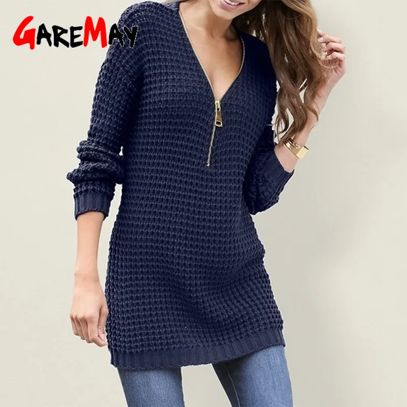 Грубая трикотажная молния оверсайз джемпер платье свитер женский зимний теплый